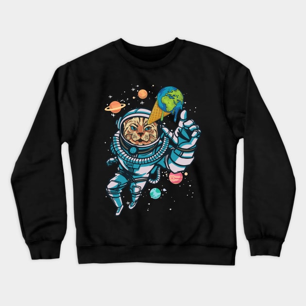 Cat in Space - Funny Spacesuit  Cat Graphic Crewneck Sweatshirt by Graphic Duster